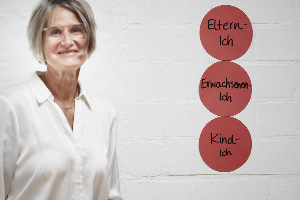 Wiebke Köhn vor dem TA-Modell der Ich-Zustände: Eltern-Ich, Erwachsenen-Ich, Kind-Ich